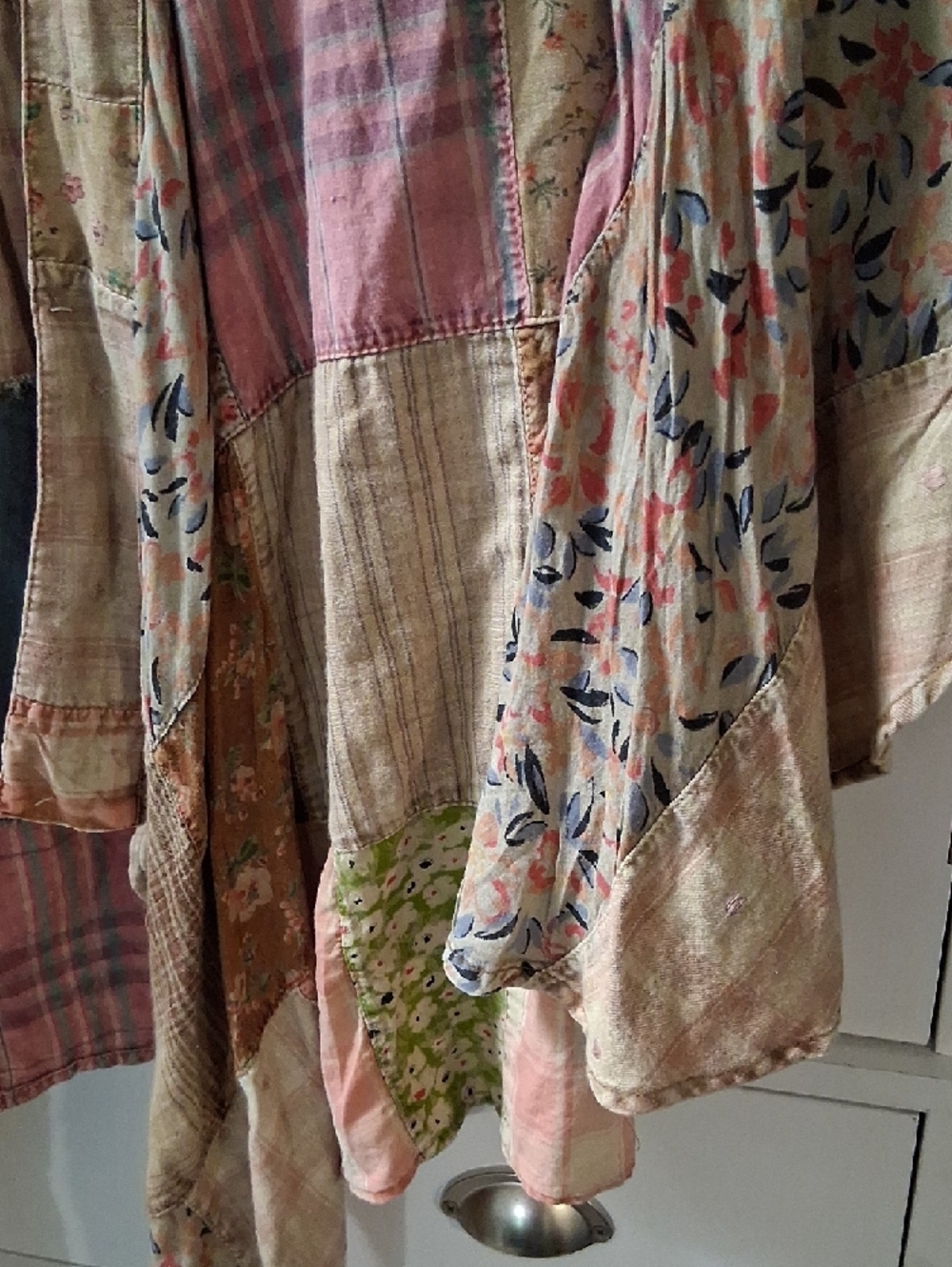 Patchwork Floral Embroidered Open Front Jacket - Blue & Pink - Picture 5 of 9